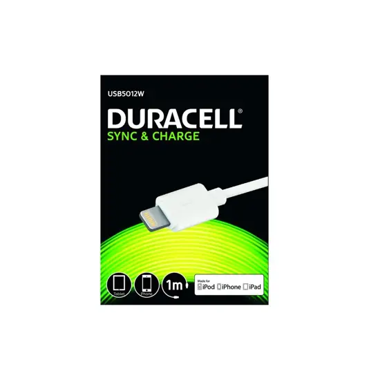 USB Lightning lade- og datakabel, Hvid 1m duracell