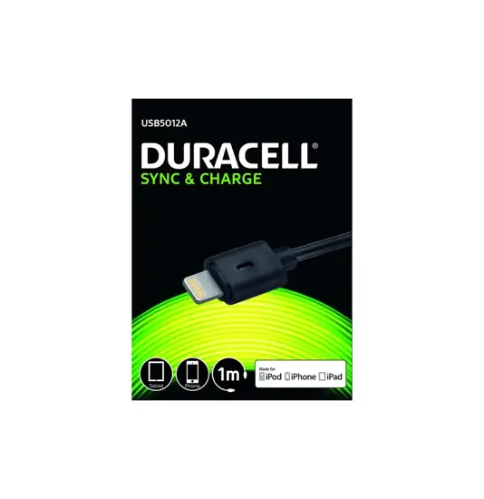 USB Lightning lade- og datakabel, Sort 1m duracell