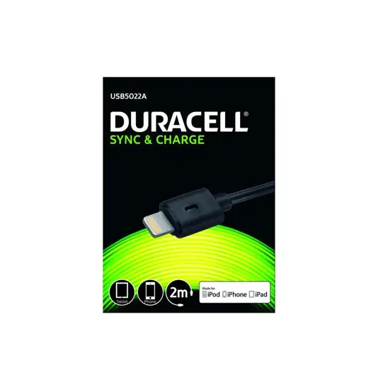 USB Lightning lade- og datakabel, Sort 2m duracell