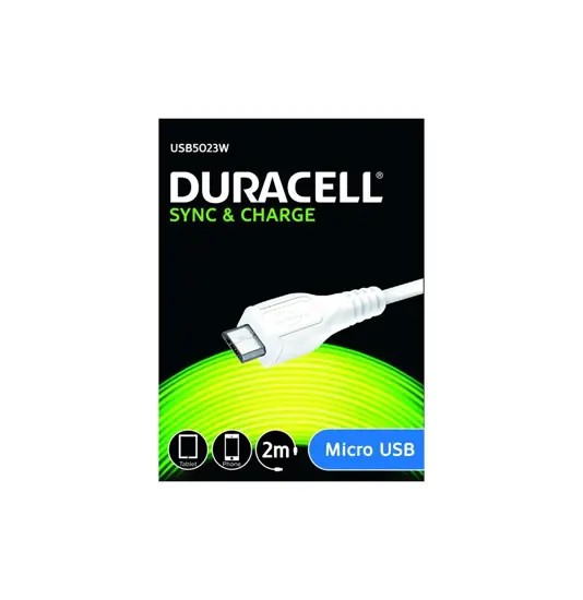 USB til Micro USB Kabel, 2 meter (Hvid) duracell