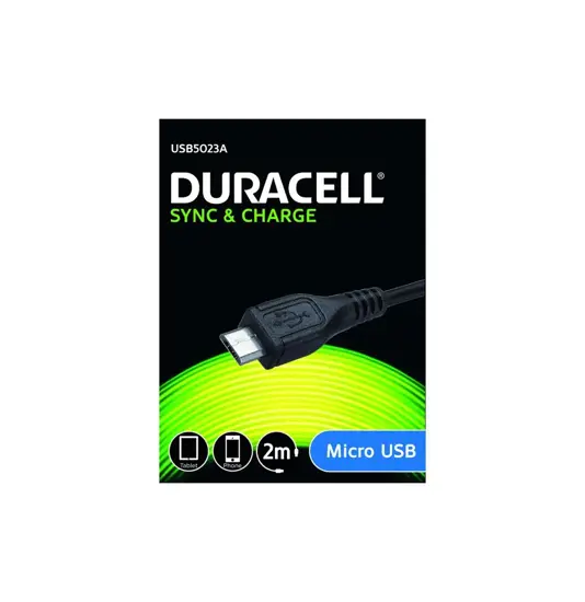 USB til Micro USB Kabel, 2 meter (Sort) duracell