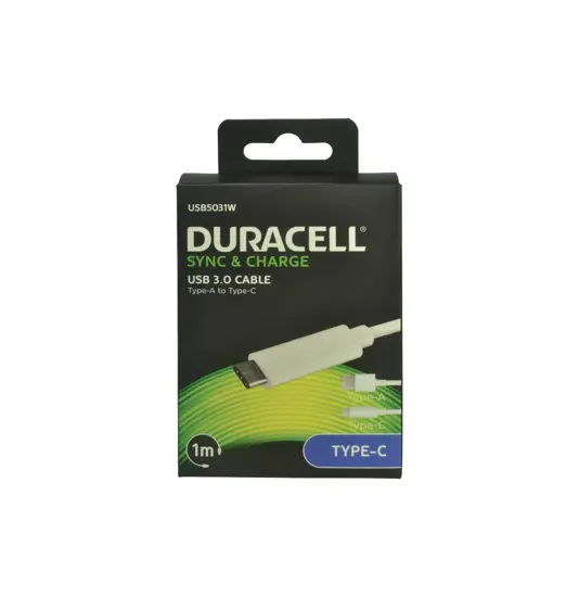 USB-C lade- og datakabel, Hvid 1m duracell