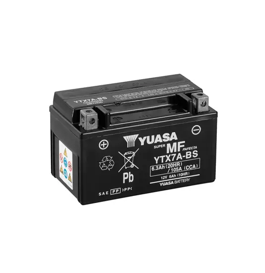 Yuasa YTX7A-BS 12V AGM Batteri til Motorcykel