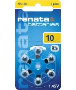 ZA10 (6 Stück) Hörgerätebatterien - 0 % Quecksilber Renata