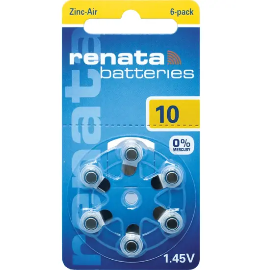 ZA10 (6 Stück) Hörgerätebatterien - 0 % Quecksilber Renata