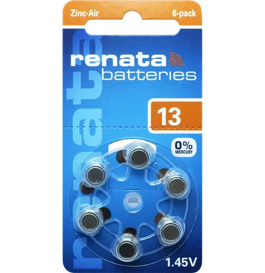 ZA13 (6 Stück) Hörgerätebatterien - 0 % Quecksilber Renata