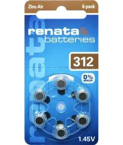 ZA312 (6 Stück) Hörgerätebatterien - 0 % Quecksilber Renata