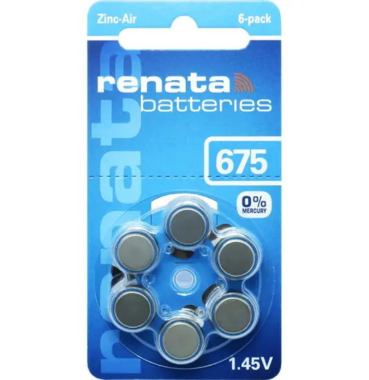 ZA675 (6 Stück) Hörgerätebatterien - 0 % Quecksilber Renata