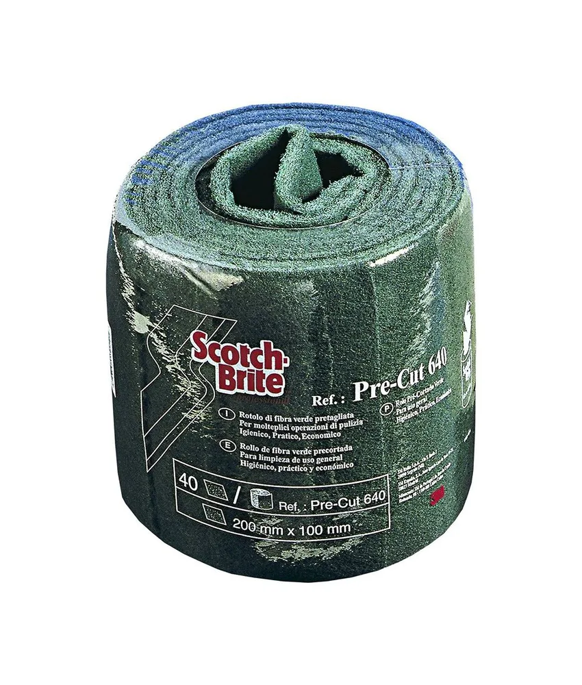6 rotoli pretagliati di fibra verde 3M Scotch-Brite , 200mmx4mt - raccoglie lo sporco difficile, come capelli e paillette