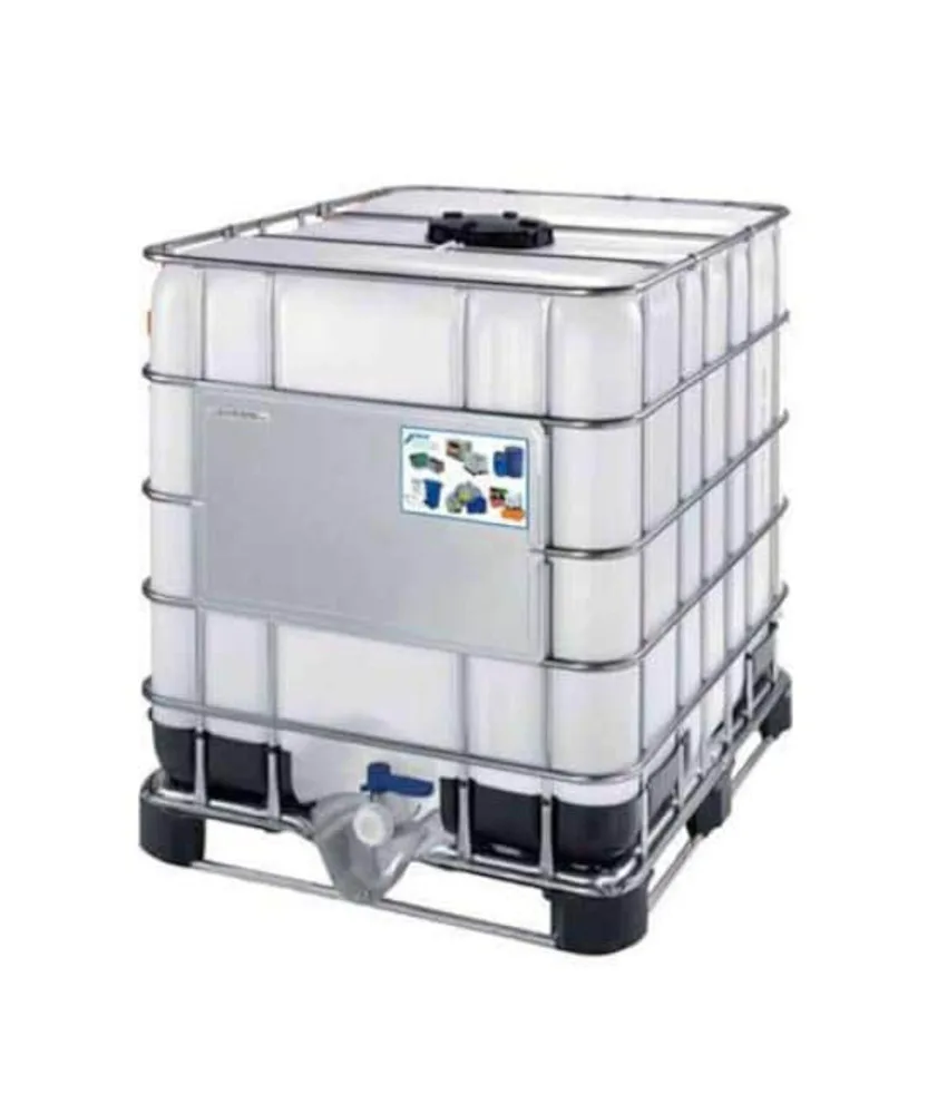 Cisterna IBC da 1000 lt in plastica omologata ADR/ONU, con valvola di scarico 2" - coperchio 150 mm