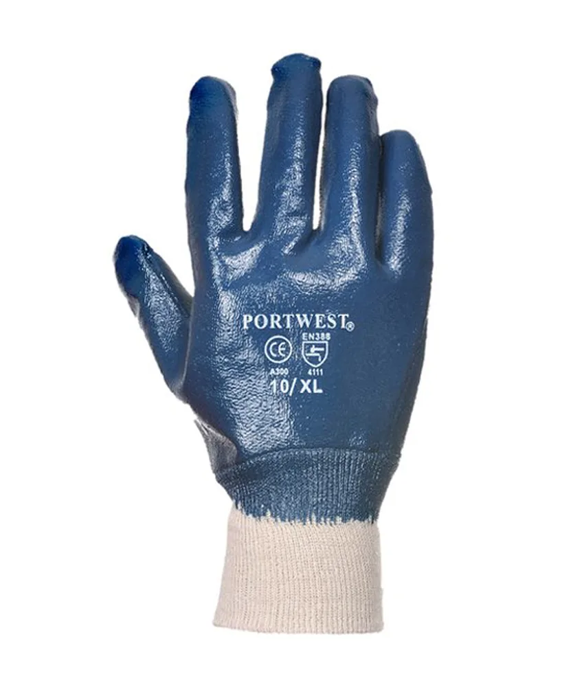 12 paia guanti da lavoro in cotone foderati Portwest A300, cotone jersey - spalmati in Nitrile