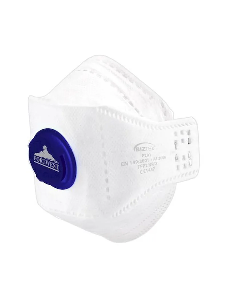 10 mascherine pieghevoli Portwest Eagle FFP2, con valvola Dolomia - 7 punti ergonomici - ponte nasale regolabile