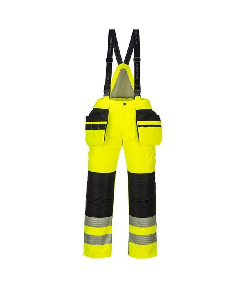 Pantaloni alta visibilità invernali Portwest PW351, tasche multiple - bretelle staccabili