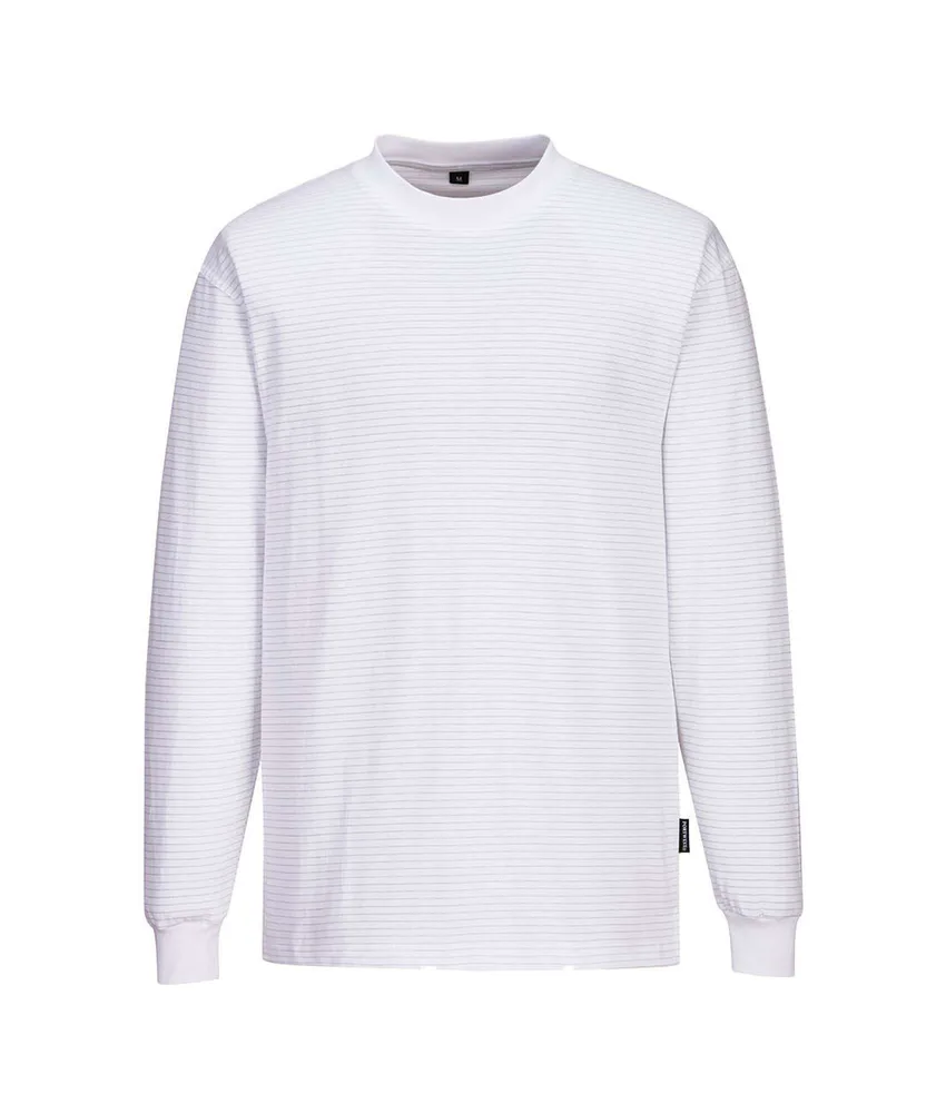 T-shirt da lavoro antistatica a manica lunga Portwest AS22, 96% Poliestere 4% Fibra di carbonio - protezione per ambienti ESD