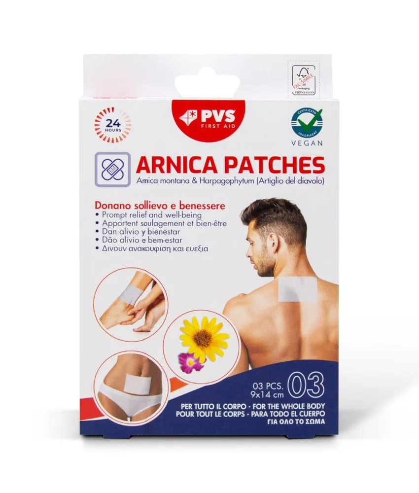 4 confezioni da 3 pezzi di cerotti all'arnica, 9 × 14 cm - per il trattamento cutaneo delle zone articolari