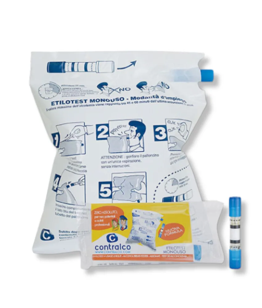 Etilometro monouso, kit include un dispositivo contenente il reagente chimico
