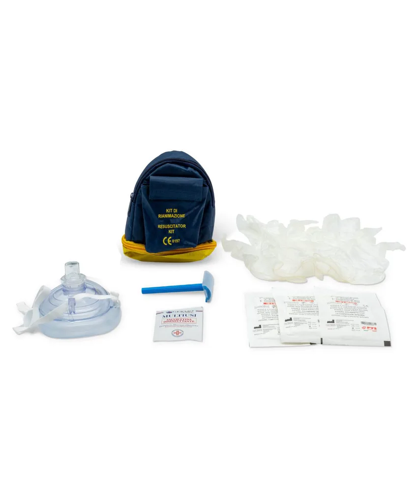 Kit per defibrillatore, in pratica borsetta con cerniera