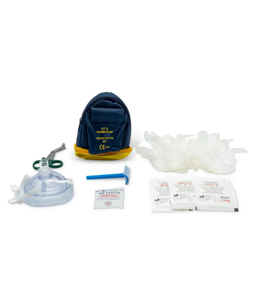 Kit per defibrillatore, in pratica borsetta con cerniera