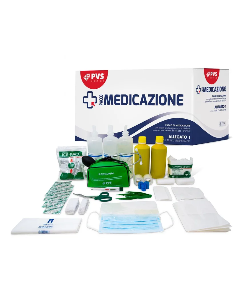 Pacco reintegro medicazione, a norma dell allegato 3 Dpp 13.06.05 con contenuto allegato 1 integrazione per Trentino Alto Adige e D.L. 81 del 09/04...