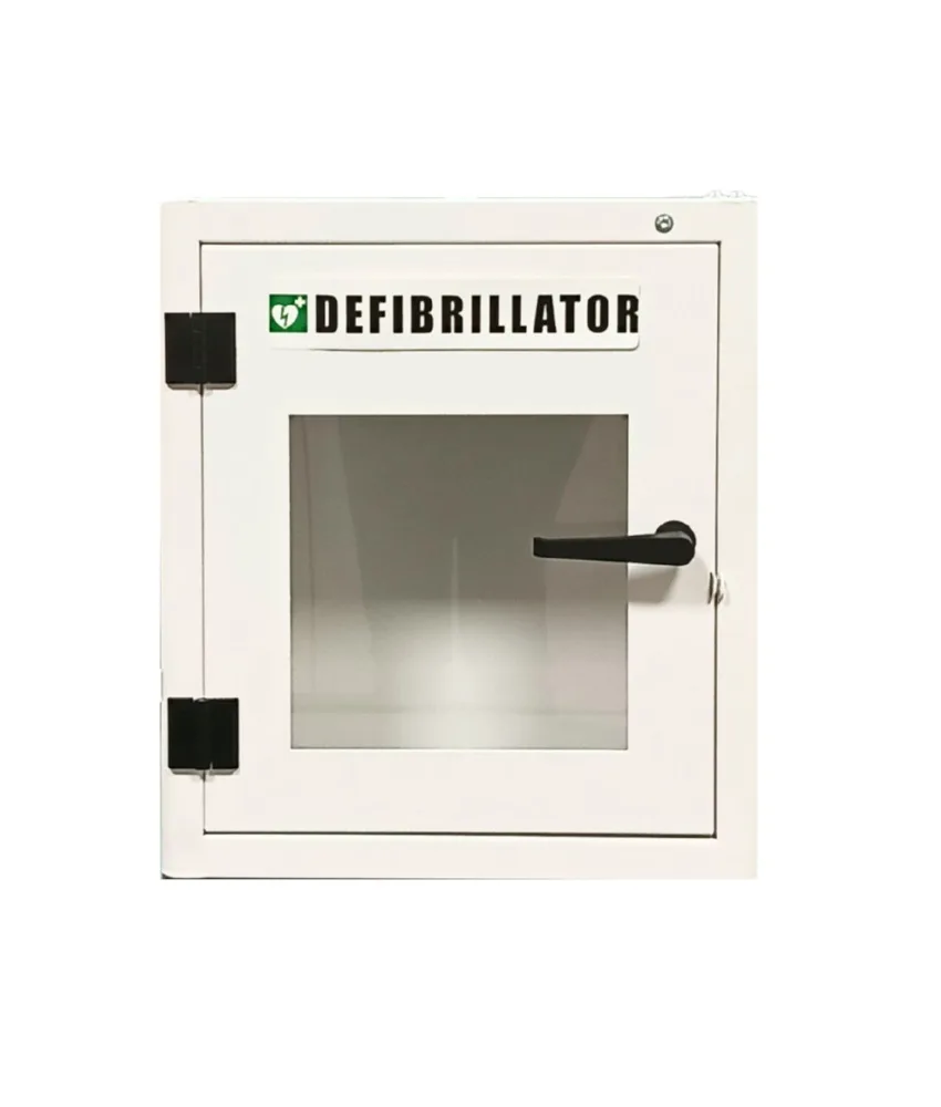 Teca per defibrillatore, 420x210x480 mm - realizzata in lamiera di acciaio al carbonio elettro zincato