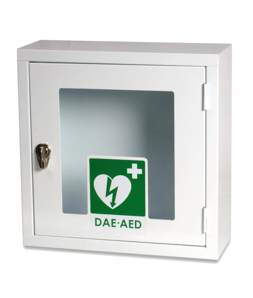 Teca per defibrillatore, in lamiera di acciaio al carbonio P02 zincato - 425x425x180 mm