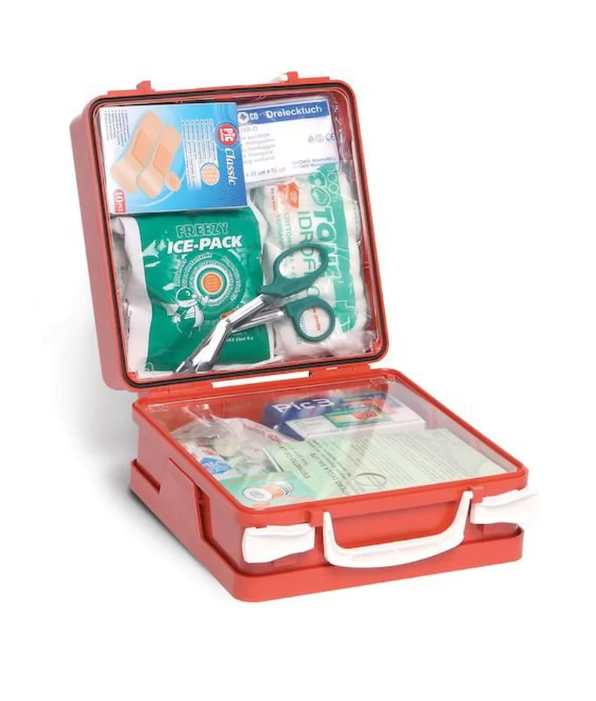 Valigetta pronto soccorso allegato 2 maggiorato Premier, in plastica - color rosso - con vetri separatori