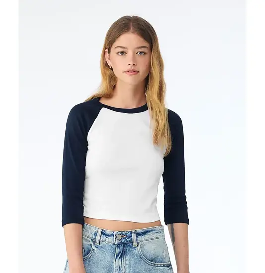 Baby t-shirt da donna a costine sottili 3/4 raglan Bella Canvas