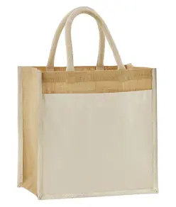 Borsa tote midi in iuta naturale inamidata con tasca in cotone Westford Mill