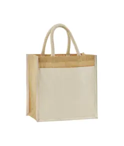 Borsa tote midi in iuta naturale inamidata con tasca in cotone Westford Mill