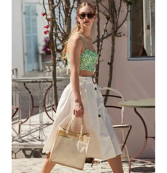 Borsa tote midi in iuta naturale inamidata con tasca in cotone Westford Mill