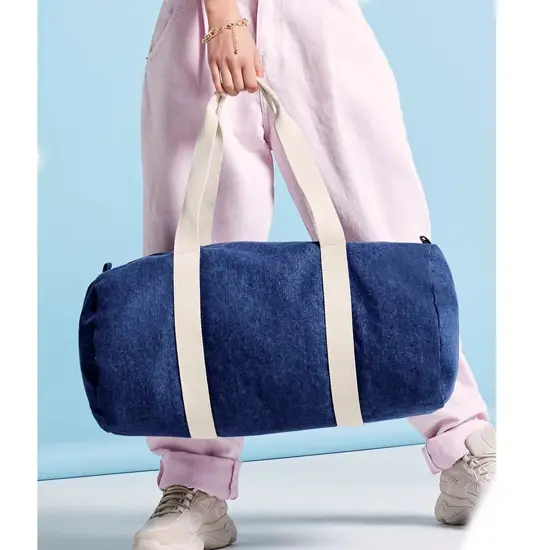 Borsone cilindrico in denim Bagbase