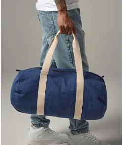 Borsone cilindrico in denim Bagbase