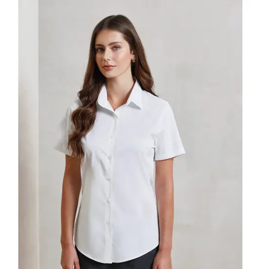 Camicetta stretch donna a maniche corte in popeline di cotone Premier