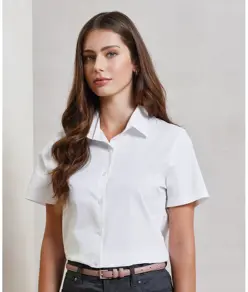 Camicetta stretch donna a maniche corte in popeline di cotone Premier