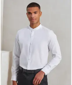 Camicia a maniche lunghe alla coreana con colletto a fascia Premier