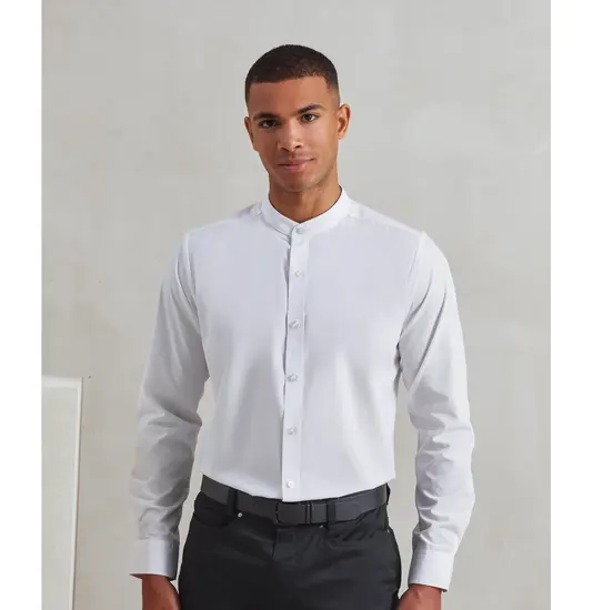 Camicia a maniche lunghe alla coreana con colletto a fascia Premier