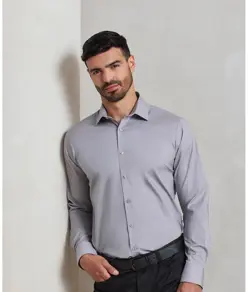 Camicia a maniche lunghe elasticizzata in popeline di cotone Premier