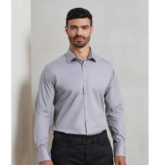 Camicia a maniche lunghe elasticizzata in popeline di cotone Premier