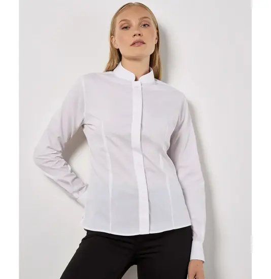 Camicia donna con collo alla coreana a maniche lunghe (taglio sagomato) Kustom Kit