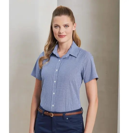 Camicia in cotone a maniche corte da donna Microcheck (Gingham) Premier