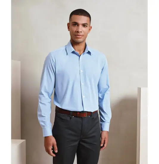Camicia in cotone a maniche lunghe a microquadri (Gingham) Premier