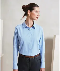 Camicia in cotone a maniche lunghe Microcheck (Vichy) donna Premier