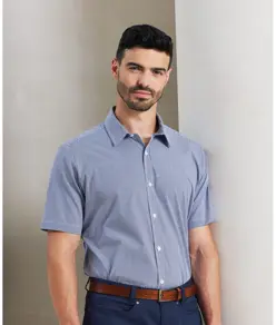 Camicia in cotone a quadretti (Gingham) a maniche corte Premier