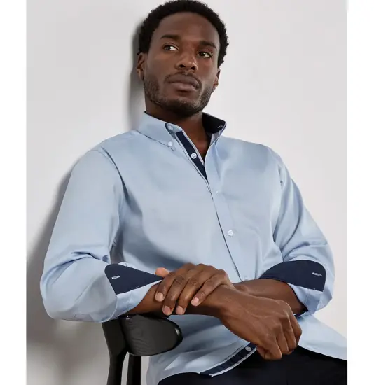 Camicia Oxford premium a contrasto a maniche lunghe (collo button-down, taglio sfiancato) Kustom Kit
