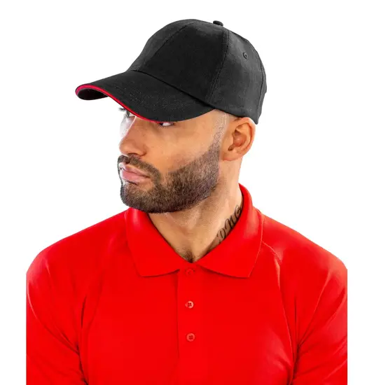 Cappellino da stampa/ricamo in cotone spazzolato con visiera sandwich Result Headwear
