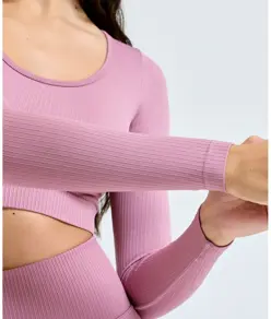 Crop top donna a coste senza cuciture 3D fit" TriDri®" TriDri
