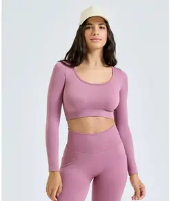 Crop top donna a coste senza cuciture 3D fit" TriDri®" TriDri