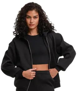 Felpa con cappuccio e zip taglio comodo da donna Build Your Brand