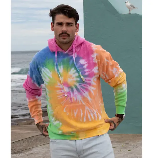 Felpa con cappuccio tie-dye arcobaleno Colortone