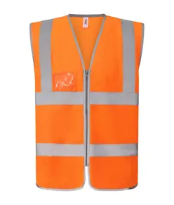 Gilet alta visibilità con zip porta badge e bordo riflettente (HVW103) YOKO